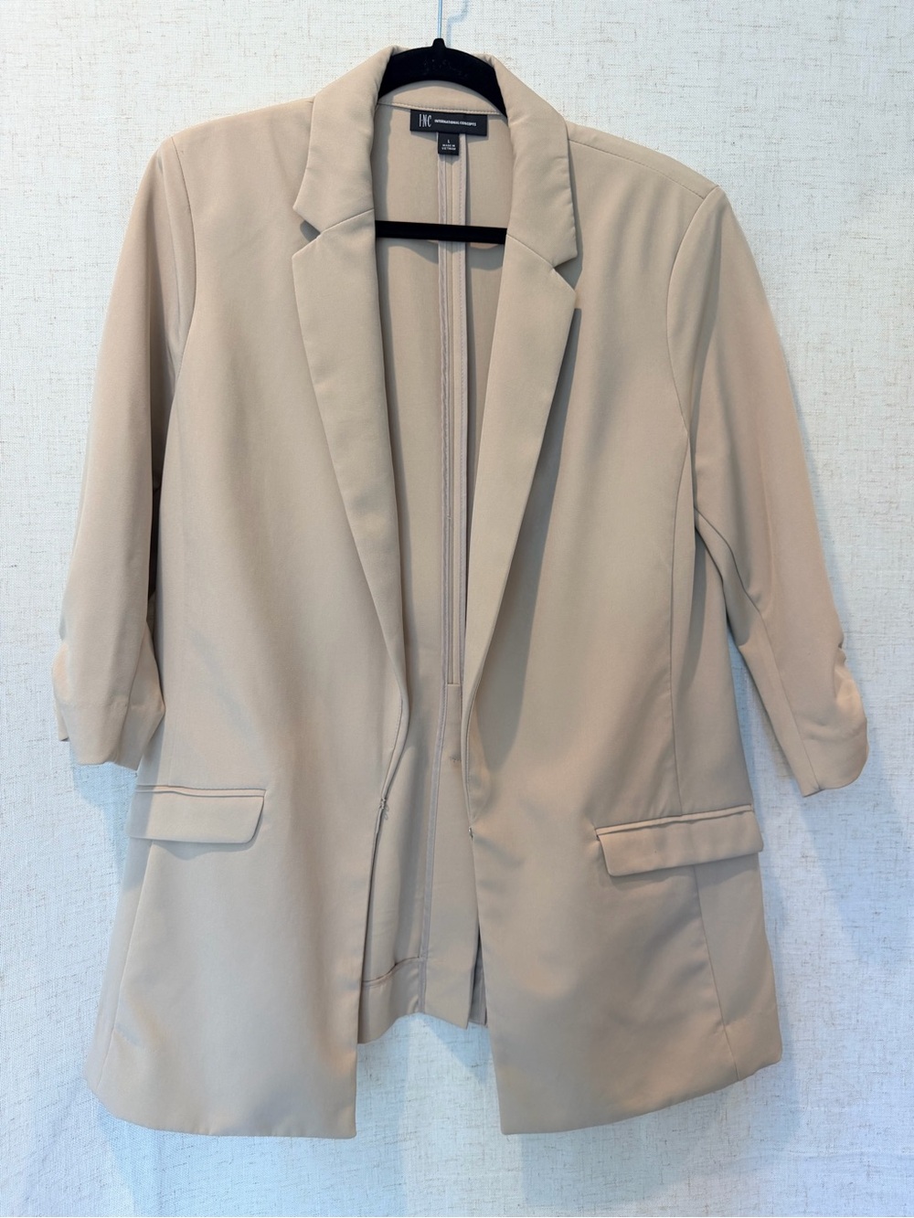INC International Concepts Beige Open-Front Longline Blazer